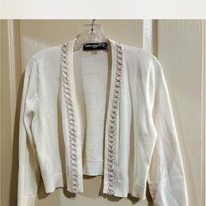 Karl Lagerfeld Ivory Cardigan with Braided Detail sz L off white, winter white